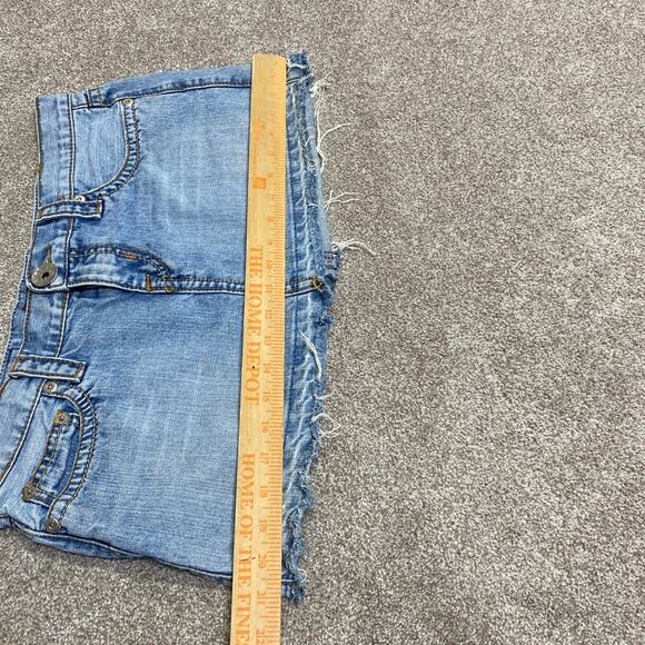 Y2K 00s Vtg Distress Hot Kiss Denim Mini Skirt 9 Frayed Hem Embroidered Low rise - Picture 4 of 12